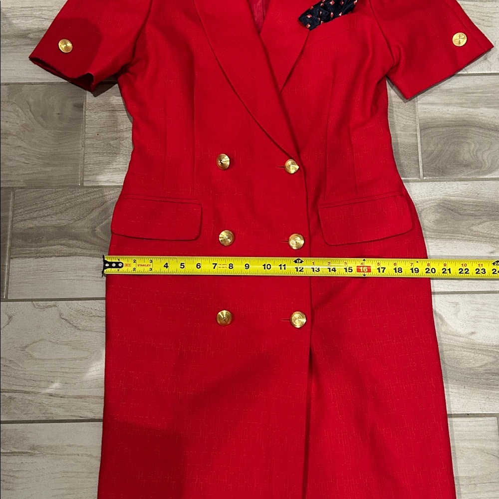 Vintage Kasper Red Double-Breasted Blazer Dress with Gold Buttons - Picture 12 of 12
